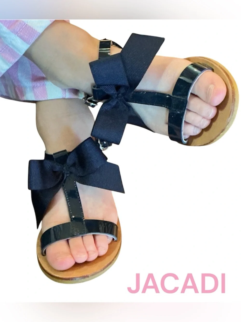 JACADI Girls Navy Bow Strappy Sandals - Sz 9.5 US (Sz 26)